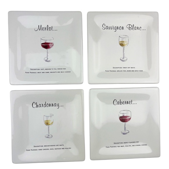 Potter Barn Wine Guide Square Appetizer Cheese Serving Plates - Picture 1 of 8